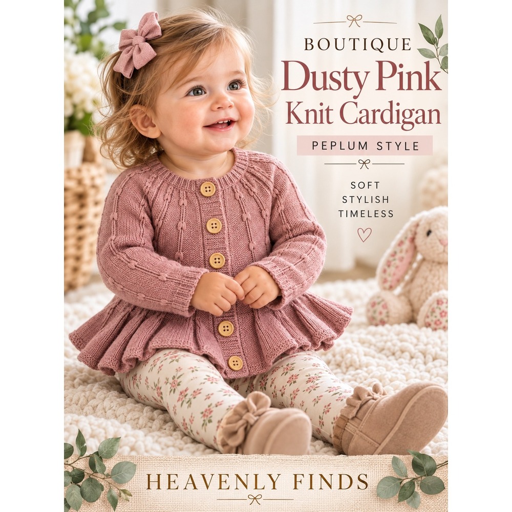 Boutique Baby Girl Dusty Pink Soft Peplum Cable Knit Cardigan 12 Months NWOT